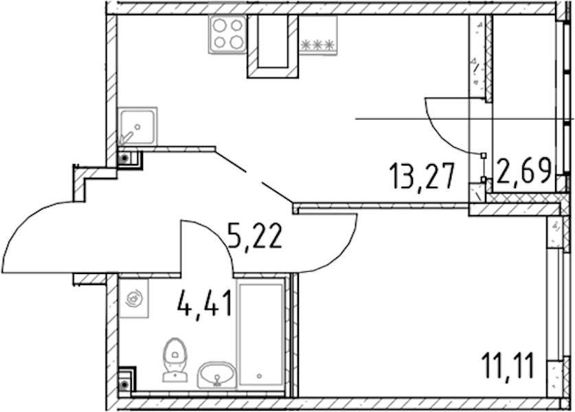 1-комнатная квартира 34.01 м², 19/23 эт., ЖК «Город Первых»